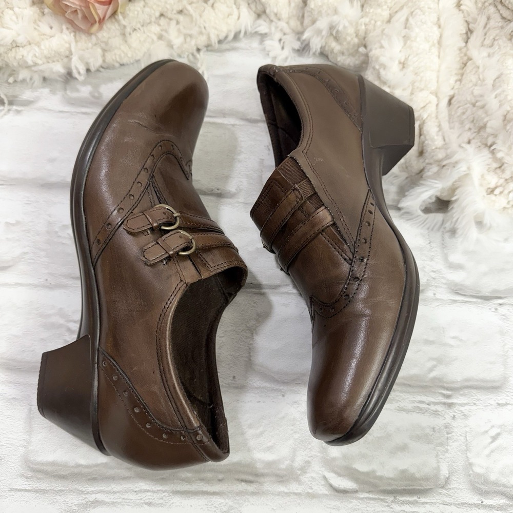 Earth Origins Carma 5 Women's 10M Brown Leather Wingtip Mary Jane Slip On Heels - Picture 11 of 13